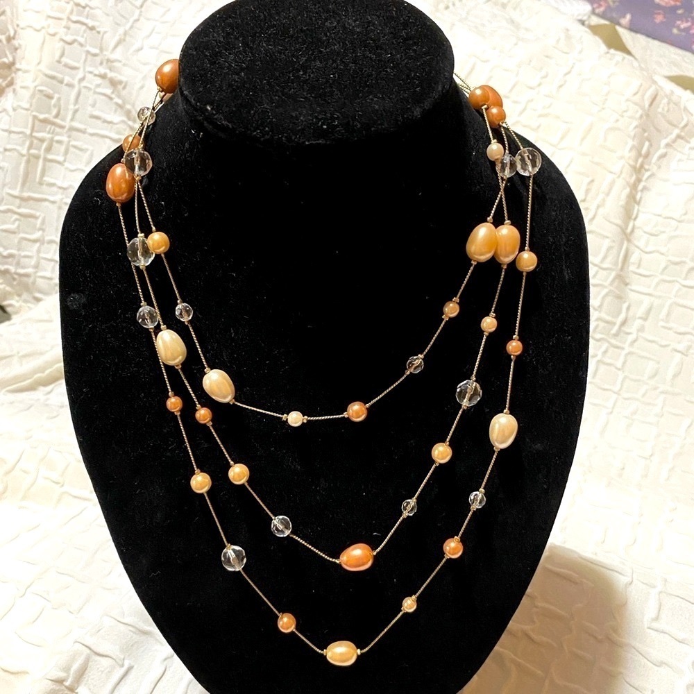 Premier Designs Necklace cream peach butter on gold-toned chain very long